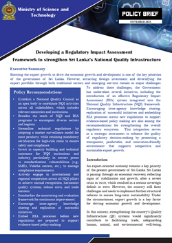 Policy Brief - Developing a Regulatory Impact Assessment Framework to strengthen Sri Lanka’s National Quality Infrastructure
