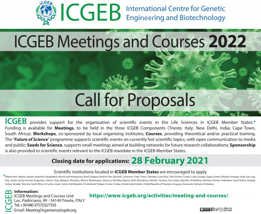Call for Proposals- ICGEB Meetings and Courses 2022 